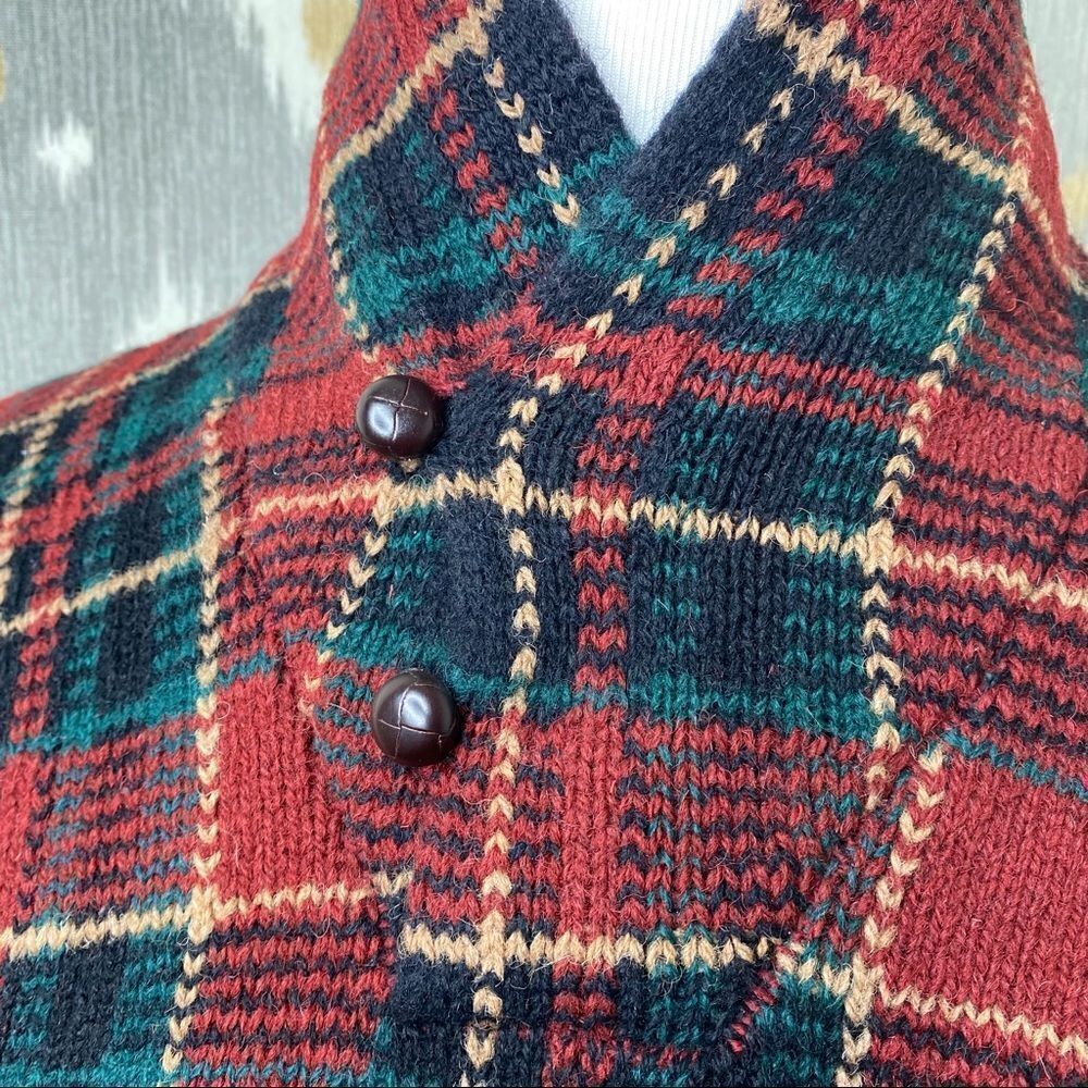 Polo Ralph Lauren Red & Green Multi Tartan Plaid Shawl Collar L/S Sweater - Picture 11 of 16